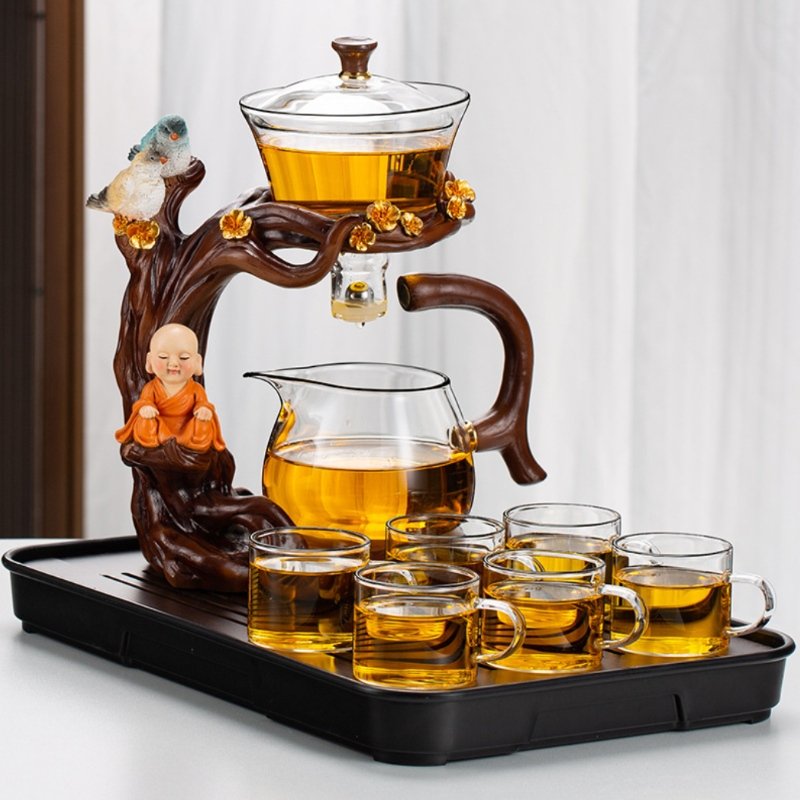 Antique Zen Buddha With Bird Theme High Borosilicate Semi-automatic Glass Tea Set Lazy Antique Zen Buddha With Bird Theme High Borosilicate Semi-automatic Glass Tea Set Lazy