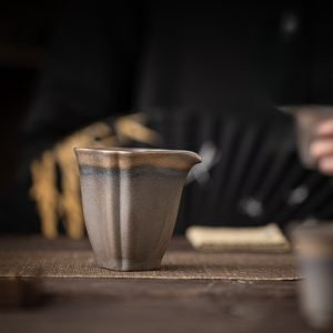 Antique Zen Gilded Iron Glaze Flower Shape Handcraft Old Clay Gongfu Tea Accessories Gong Dao Bei