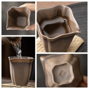 Antique Zen Gilded Iron Glaze Flower Shape Handcraft Old Clay Gongfu Tea Accessories Gong Dao Bei