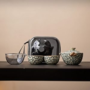 Auspicious Clouds Pattern Ru Kiln Crack Porcelain Portable Travel Tea Kit