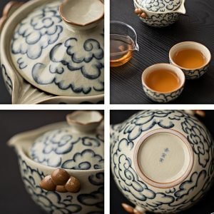 Auspicious Clouds Pattern Ru Kiln Crack Porcelain Portable Travel Tea Kit
