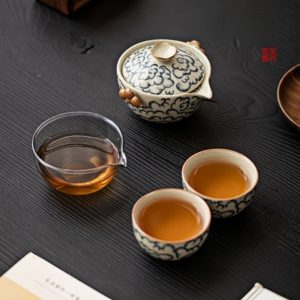 Auspicious Clouds Pattern Ru Kiln Crack Porcelain Portable Travel Tea Kit