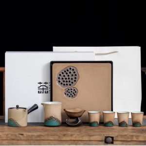 Authentic Antique Mountain Theme Traditional Ceramic Tea Service Set Japanese