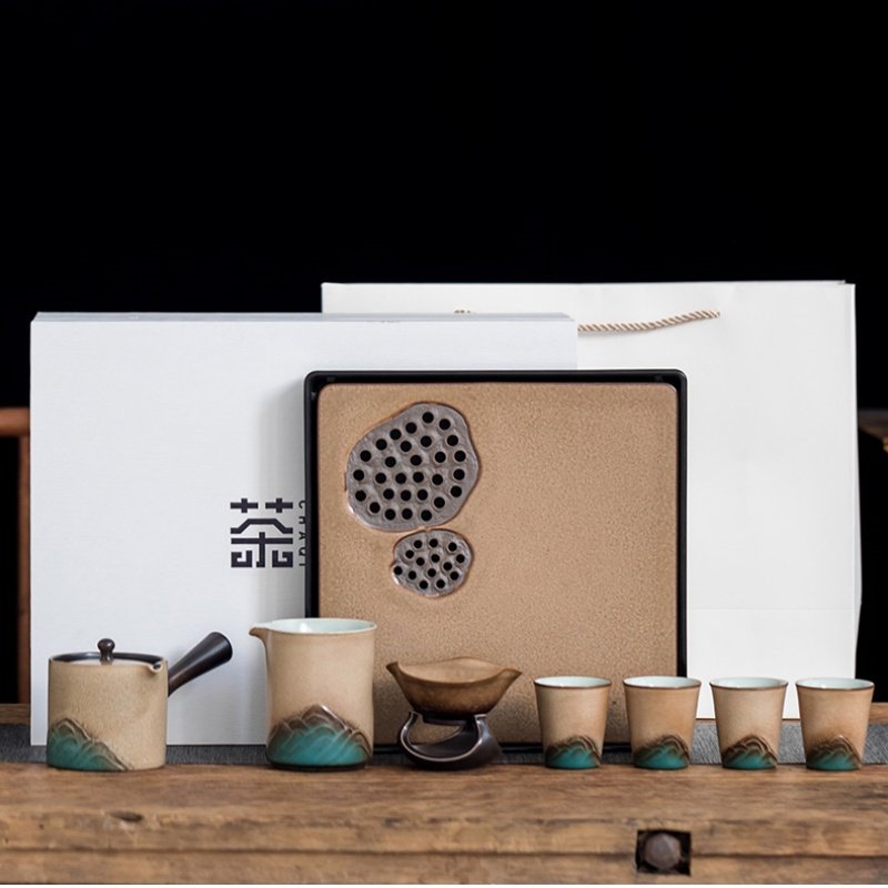 Authentic Antique Mountain Theme Traditional Ceramic Tea Service Set Japanese Authentic Antique Mountain Theme Traditional Ceramic Tea Service Set Japanese