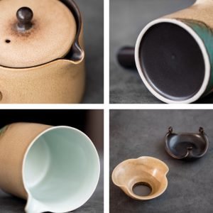 Authentic Antique Mountain Theme Traditional Ceramic Tea Service Set Japanese