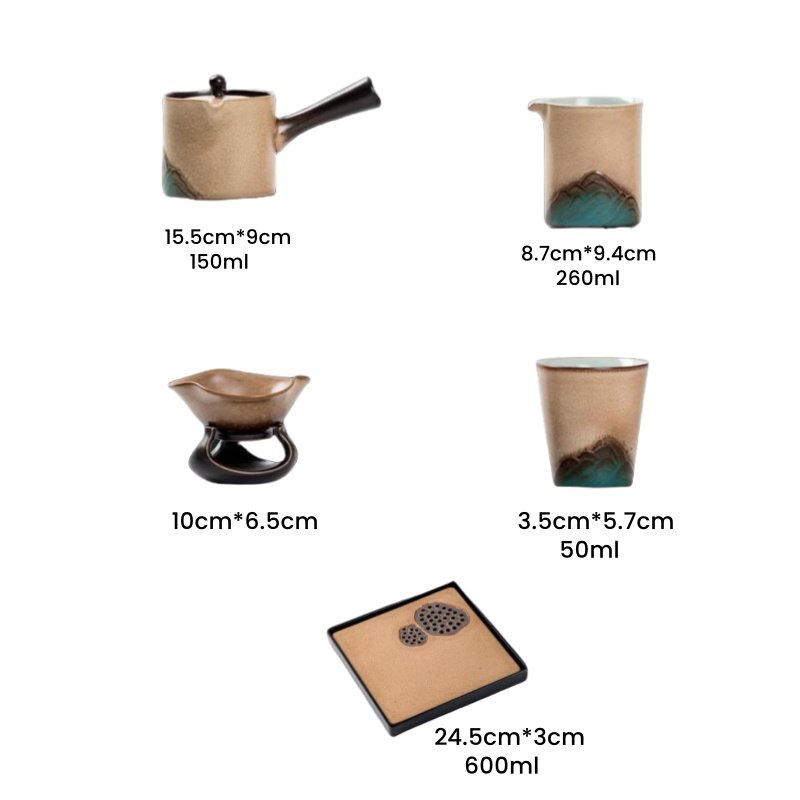 Authentic Antique Mountain Theme Traditional Ceramic Tea Service Set Japanese Authentic Antique Mountain Theme Traditional Ceramic Tea Service Set Japanese