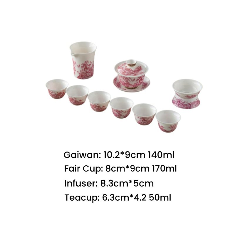 Authentic Mutton Fat Jade Porcelain Hand Painted Rose Colored Landscape Theme Antique Chinese Tea Set Authentic Mutton Fat Jade Porcelain Hand Painted Rose Colored Landscape Theme Antique Chinese Tea Set