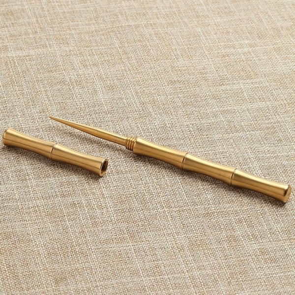 Bamboo Joint Shaped Brass Antique Chinese Tea Needle Tea Ceremony Knife For Sale