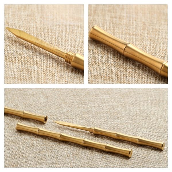 Bamboo Joint Shaped Brass Antique Chinese Tea Needle Tea Ceremony Knife For Sale