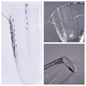 Beautiful Begonia Flower Shape Japanese Hammered Pattern Clear Glass Gongfu Gong Dao Bei