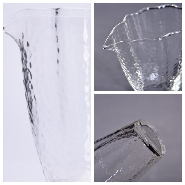 Beautiful Begonia Flower Shape Japanese Hammered Pattern Clear Glass Gongfu Gong Dao Bei