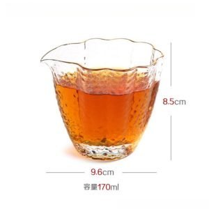 Beautiful Begonia Flower Shape Japanese Hammered Pattern Clear Glass Gongfu Gong Dao Bei