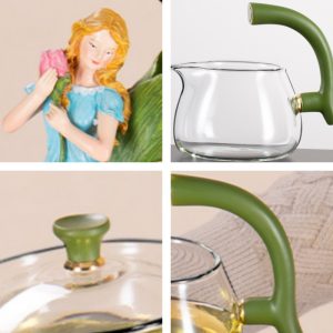 Beautiful Flower Fairy Theme Green Semi Auto Lazy Glass Tea Set