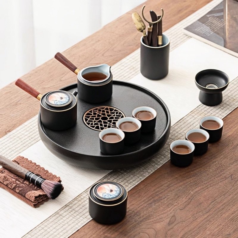 Best Antique Black Ceramic Traditional Gong Fu Tea Service Set With Round Tray Best Antique Black Ceramic Traditional Gong Fu Tea Service Set With Round Tray