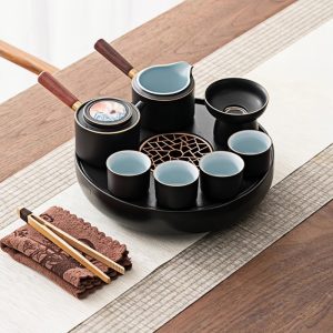 Best Antique Black Ceramic Traditional Gong Fu Tea Service Set With Round Tray