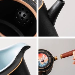 Best Antique Black Ceramic Traditional Gong Fu Tea Service Set With Round Tray