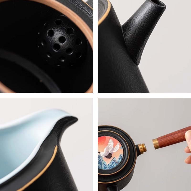 Best Antique Black Ceramic Traditional Gong Fu Tea Service Set With Round Tray Best Antique Black Ceramic Traditional Gong Fu Tea Service Set With Round Tray