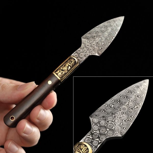 Best Antique Traditional Copper And Red Sandalwood Damascus Steel Tea Ceremony Knives
