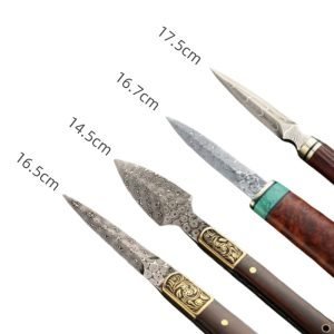 Best Antique Traditional Copper And Red Sandalwood Damascus Steel Tea Ceremony Knives