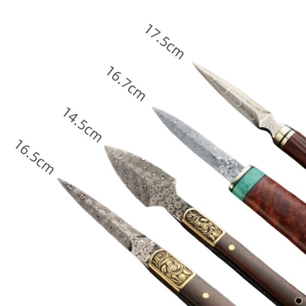 Best Antique Traditional Copper And Red Sandalwood Damascus Steel Tea Ceremony Knives