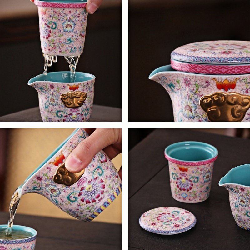 Best Antique Traditional Enamel Floral Ceramic Portable Travel Tea Container Kit Best Antique Traditional Enamel Floral Ceramic Portable Travel Tea Container Kit