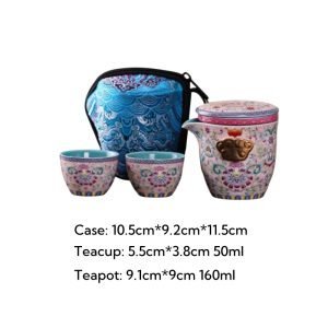 Best Antique Traditional Enamel Floral Ceramic Portable Travel Tea Container Kit