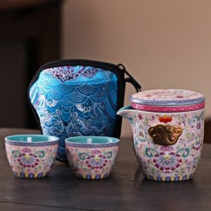 Best Antique Traditional Enamel Floral Ceramic Portable Travel Tea Container Kit