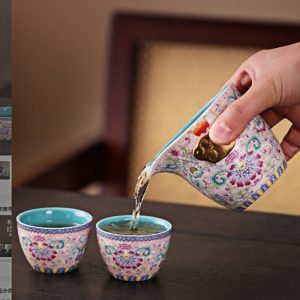 Best Antique Traditional Enamel Floral Ceramic Portable Travel Tea Container Kit