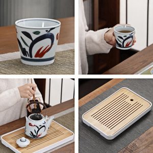 Best Ash Glaze Sea Grass Pattern Antique Ceramic Japanese Ceremonial Tea Set