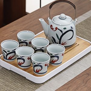 Best Ash Glaze Sea Grass Pattern Antique Ceramic Japanese Ceremonial Tea Set