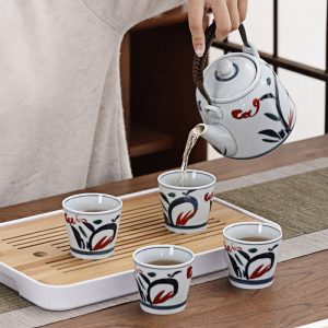 Best Ash Glaze Sea Grass Pattern Antique Ceramic Japanese Ceremonial Tea Set