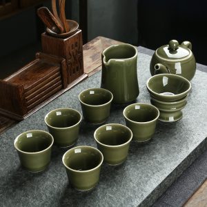 Best Deep Green Authentic Valuable Antique Japanese Porcelain Tea Set For Sale