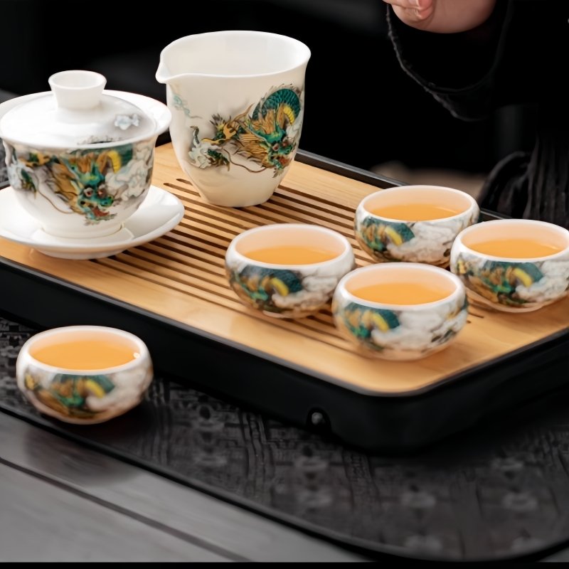 Best Dragon Theme Mutton Fat Jade White Porcelain Antique Gongfu Cha Tray Set Best Dragon Theme Mutton Fat Jade White Porcelain Antique Gongfu Cha Tray Set