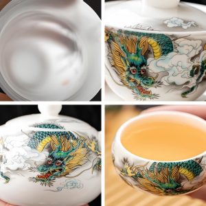 Best Dragon Theme Mutton Fat Jade White Porcelain Antique Gongfu Cha Tray Set