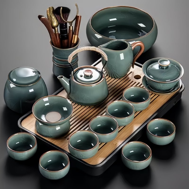 Best Ge Kiln Style Crack Glaze Celadon Porcelain Gongfu Cha Tea Tray Set For Sale Best Ge Kiln Style Crack Glaze Celadon Porcelain Gongfu Cha Tea Tray Set For Sale