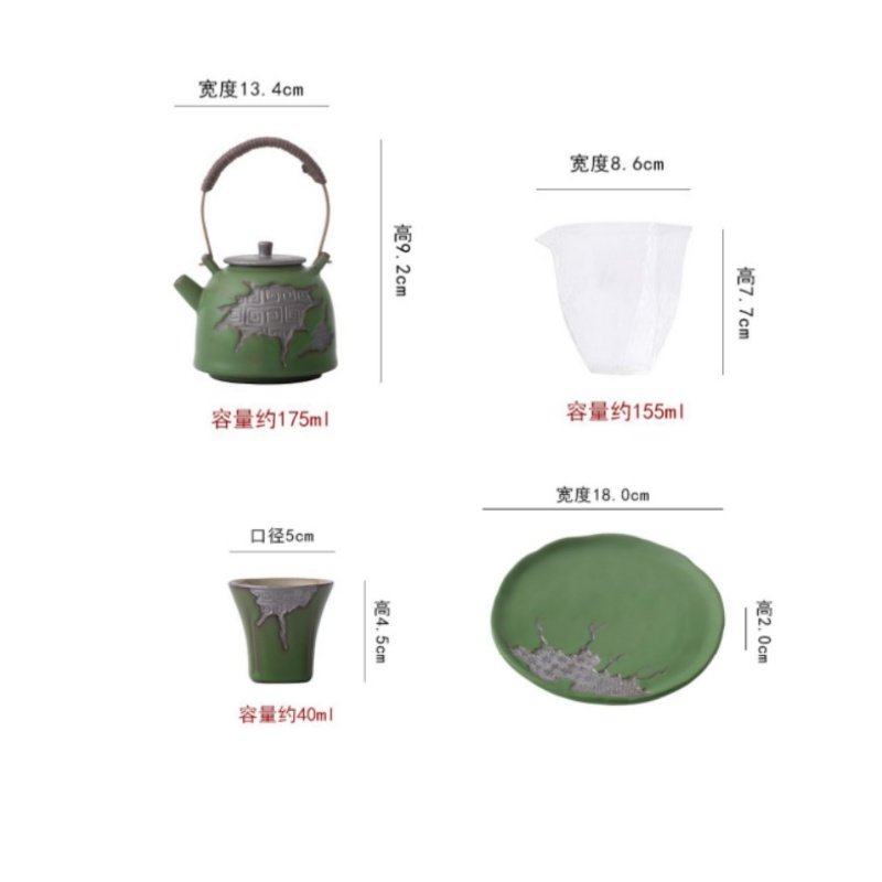 Best Traditional Green Rough Pottery Valuable Antique Japanese Tea Ceremony Set Best Traditional Green Rough Pottery Valuable Antique Japanese Tea Ceremony Set