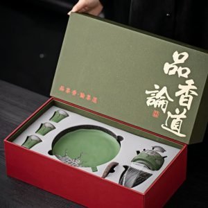 Best Traditional Green Rough Pottery Valuable Antique Japanese Tea Ceremony Set