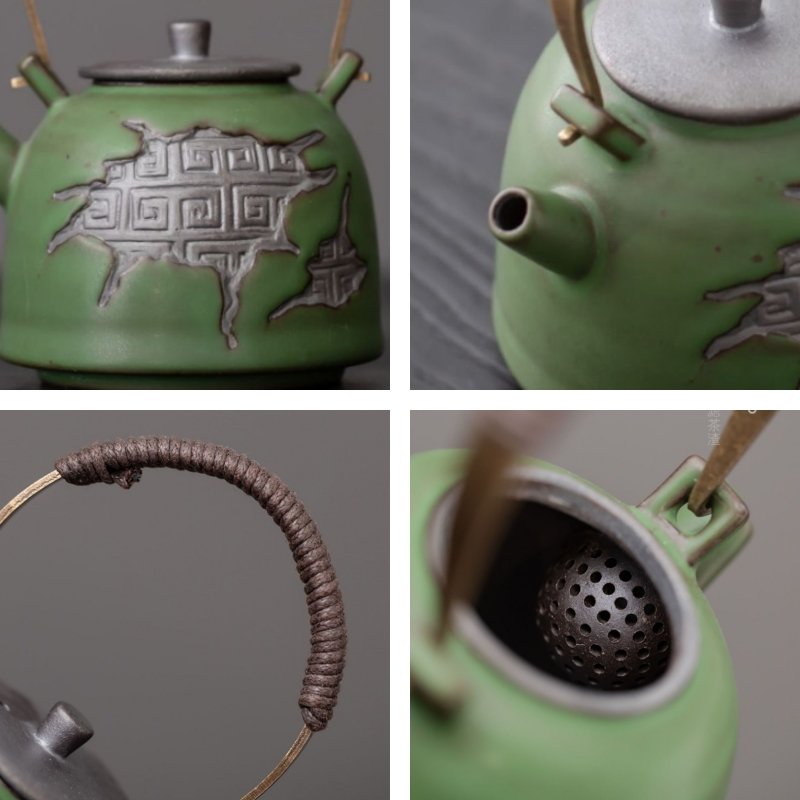 Best Traditional Green Rough Pottery Valuable Antique Japanese Tea Ceremony Set Best Traditional Green Rough Pottery Valuable Antique Japanese Tea Ceremony Set