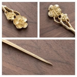 Best Traditional Handmade Chinese Antique Plum Theme Brass Tea Ceremony Needle For Sale