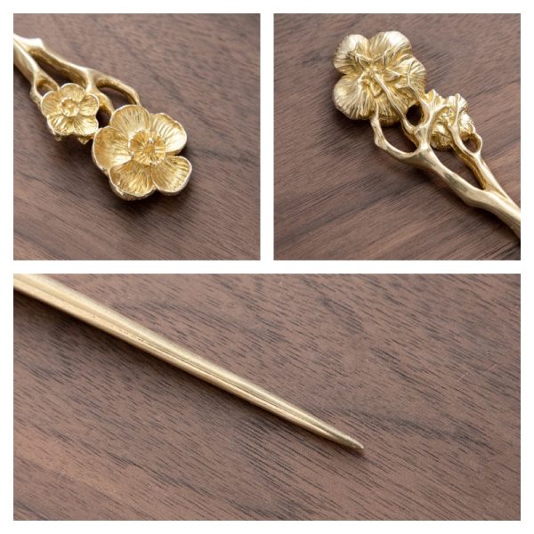 Best Traditional Handmade Chinese Antique Plum Theme Brass Tea Ceremony Needle For Sale