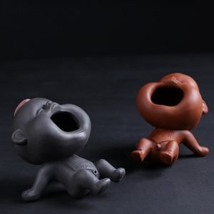 Black And Red Handmade Zisha Cute Pee Pee Boy Gongfu Tea Pet Table Decoration