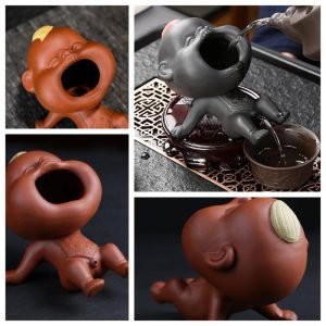 Black And Red Handmade Zisha Cute Pee Pee Boy Gongfu Tea Pet Table Decoration