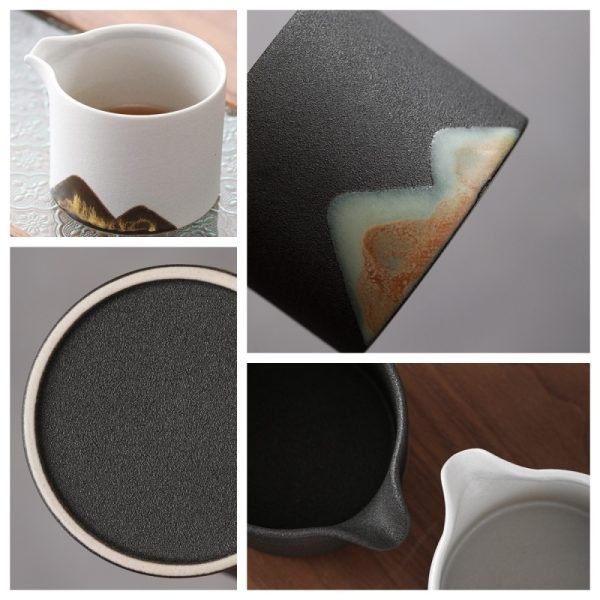 Black And Whie Hand Painted Japanese Simple Distant Mountains Ceramic Glaze Painting Cha Hai