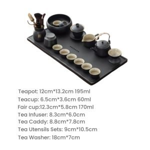 Black Pottery Antique Gongfu Tea Ceremony Set With Wujin Stone Tea Tray