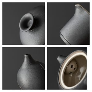 Black Pottery Valuable Authentic Handmade Japanese Traditional Tea Set Antique