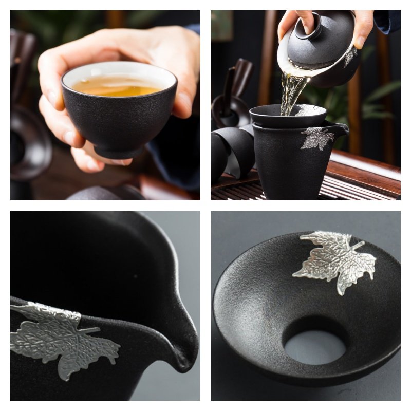 Black Silver Inlaid Traditional Valuable Antique Japanese Tea Ceremony Set For Sale Black Silver Inlaid Traditional Valuable Antique Japanese Tea Ceremony Set For Sale