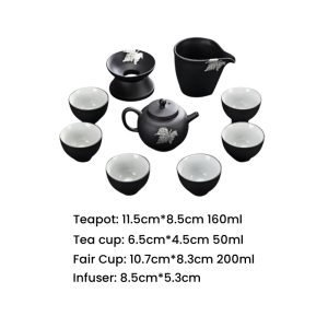 Black Silver Inlaid Traditional Valuable Antique Japanese Tea Ceremony Set For Sale