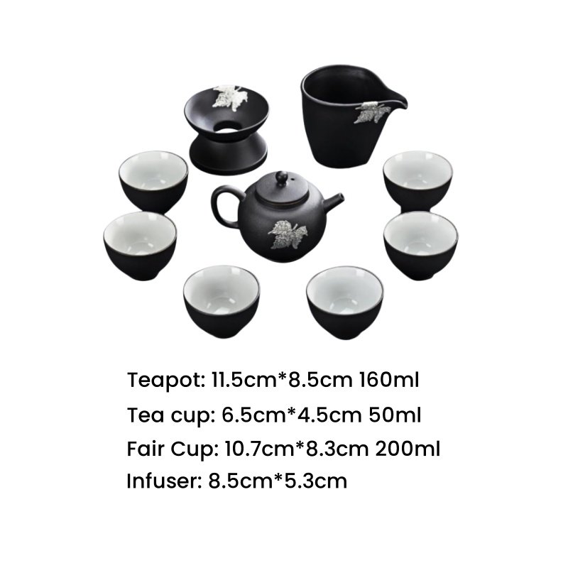 Black Silver Inlaid Traditional Valuable Antique Japanese Tea Ceremony Set For Sale Black Silver Inlaid Traditional Valuable Antique Japanese Tea Ceremony Set For Sale