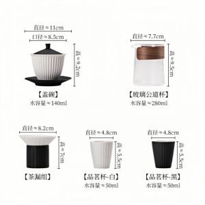 Black And White Ceramic Vertical Stripes Tea Service Set Japanese For Sale