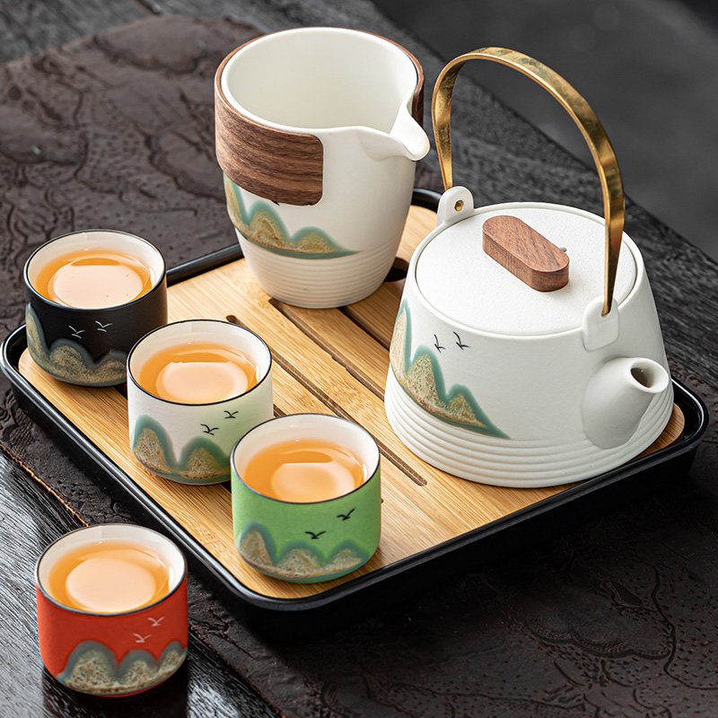 Black And White Colorful Ceramic Mountain Theme Valuable Japanese Tea Sets Black And White Colorful Ceramic Mountain Theme Valuable Japanese Tea Sets
